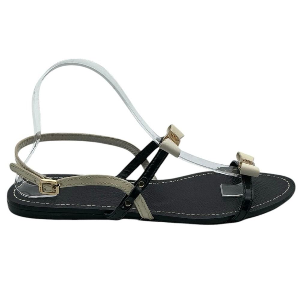 Tory Burch Kailey Bow Strappy Sandal Leather Black Cream Logo 10‎